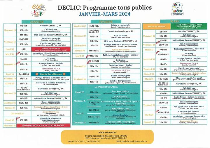 Programme des activités Programme des activités