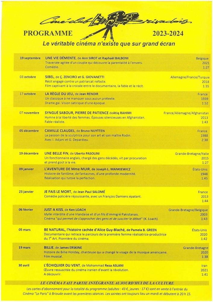 Programme Ciné Club Programme Ciné Club